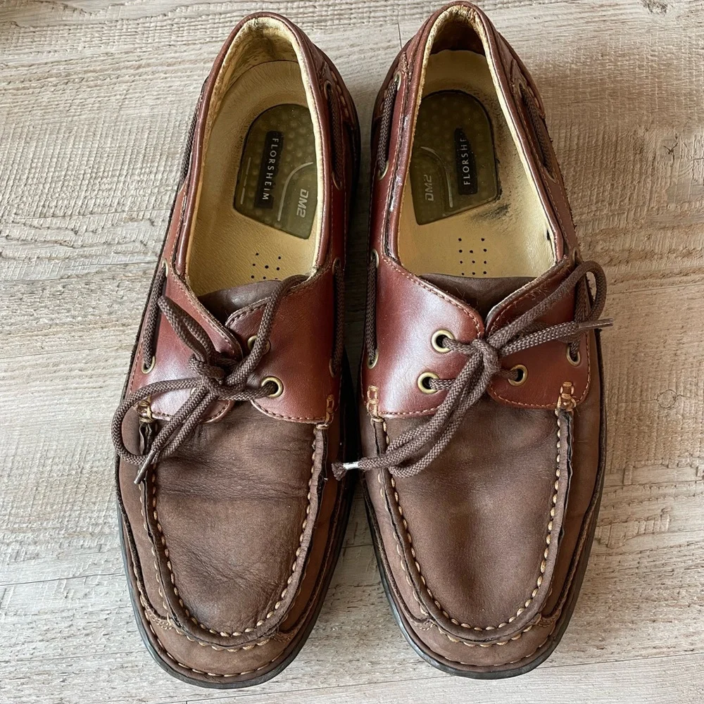 Florsheim Brown Boat Shoes with Moccasin Stitching 10 Wide